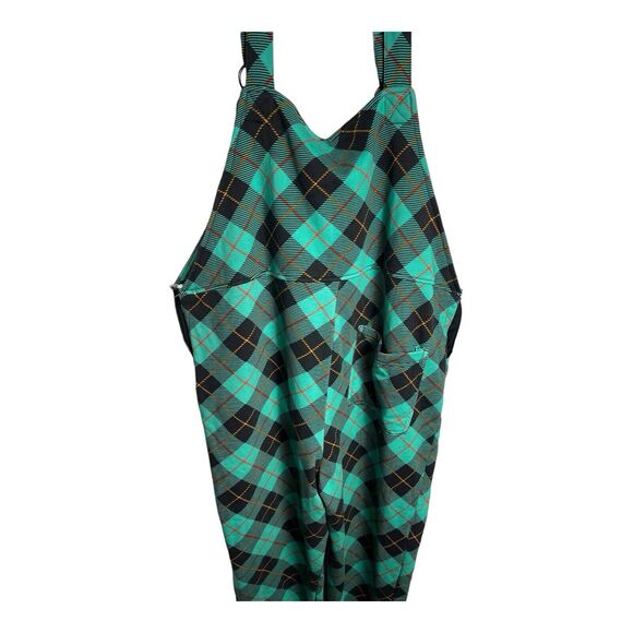Shinesty Green & Black FrenchTerry Cloth Plaid‎ Overalls Size XL 90s Vibes - Picture 5 of 15